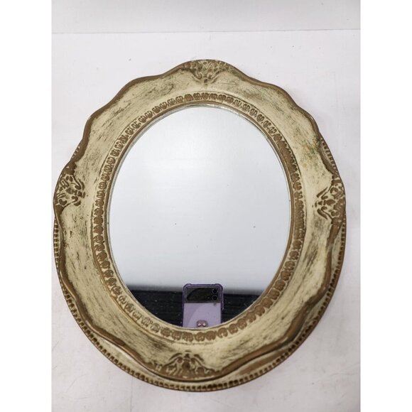 Vintage French Provincial Tabletop Vanity Mirror Oval Framed Cottagecore 15 in.